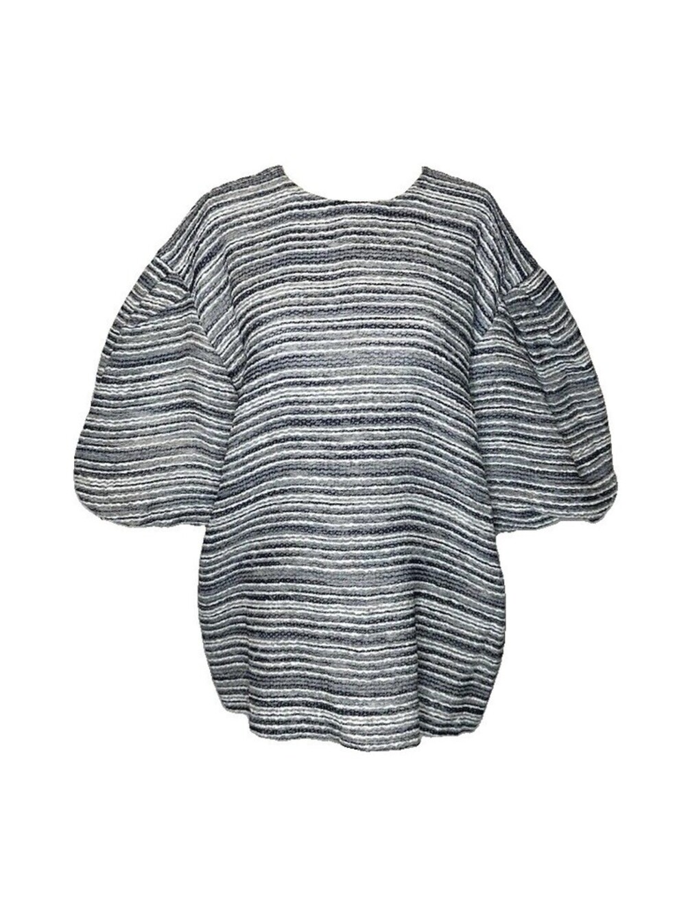 Ann Mashburn Tweed Balloon Sleeve Top M Navy Casual Coastal Lined Cotton Blend